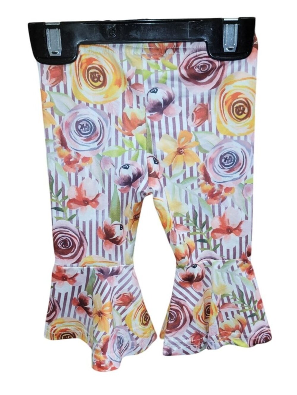 Baby Girls Floral Bell-Bottom Pants 3-6 Months Boutique Striped Ruffle Leggings - Picture 3 of 4